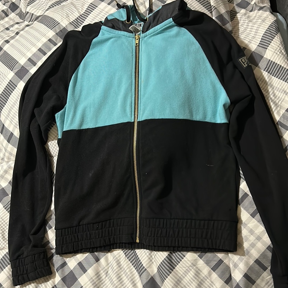 Women’s zip up blue and black PINK sweater